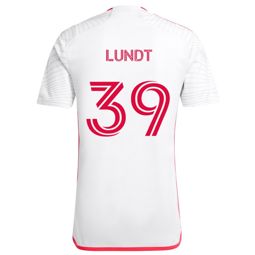 Kids Football Ben Lundt #39 White Red Away Jersey 2024/25 T-Shirt