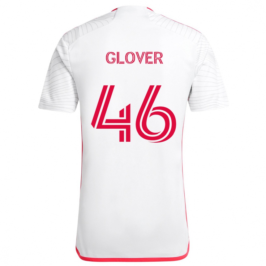 Kids Football Caden Glover #46 White Red Away Jersey 2024/25 T-Shirt