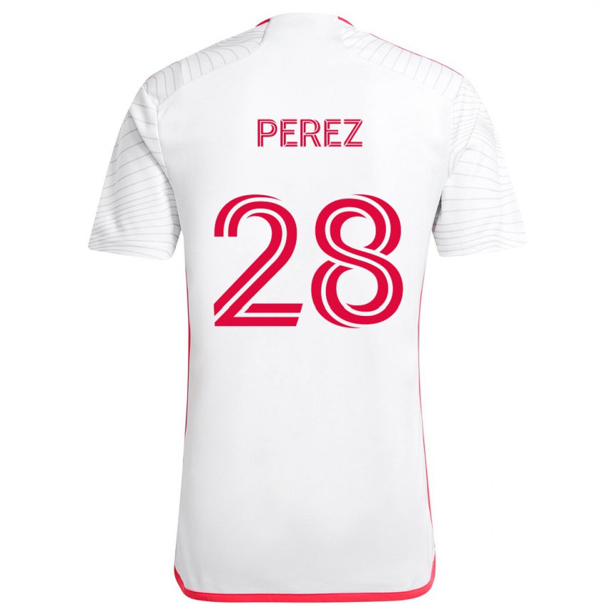 Kids Football Miguel Perez #28 White Red Away Jersey 2024/25 T-Shirt