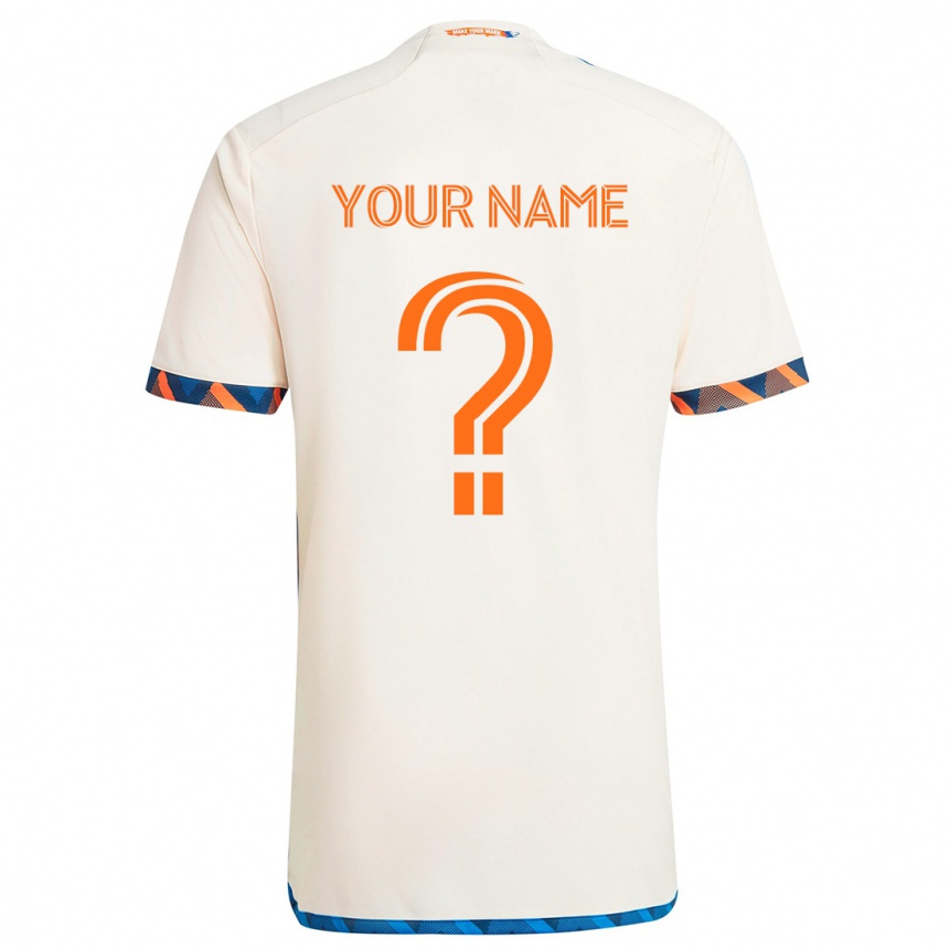 Kids Football Your Name #0 White Orange Away Jersey 2024/25 T-Shirt