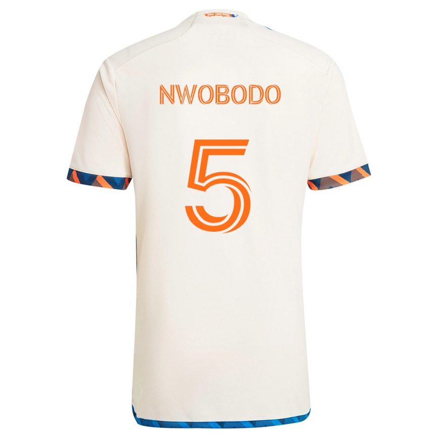 Kids Football Obinna Nwobodo #5 White Orange Away Jersey 2024/25 T-Shirt