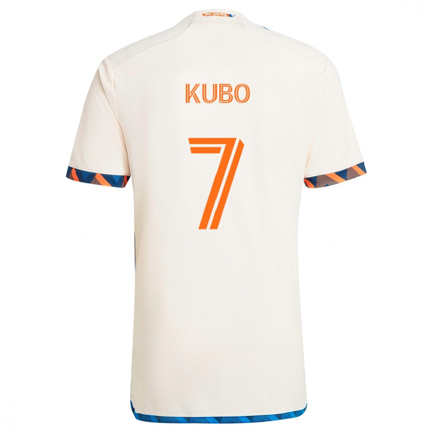 Kids Football Yuya Kubo #7 White Orange Away Jersey 2024/25 T-Shirt