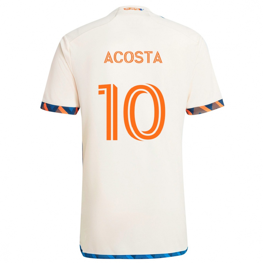 Kids Football Luciano Acosta #10 White Orange Away Jersey 2024/25 T-Shirt