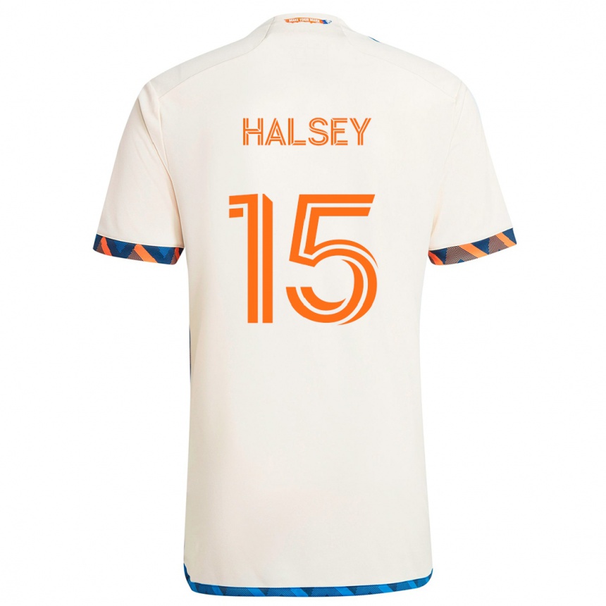 Kids Football Bret Halsey #15 White Orange Away Jersey 2024/25 T-Shirt