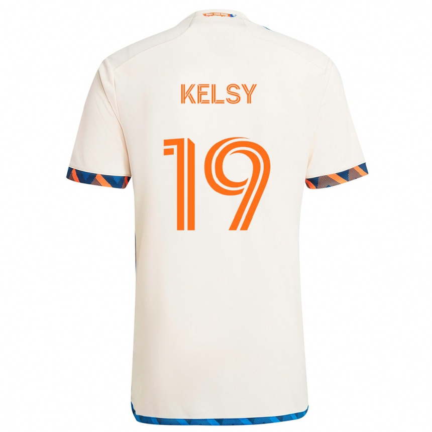 Kids Football Kevin Kelsy #19 White Orange Away Jersey 2024/25 T-Shirt