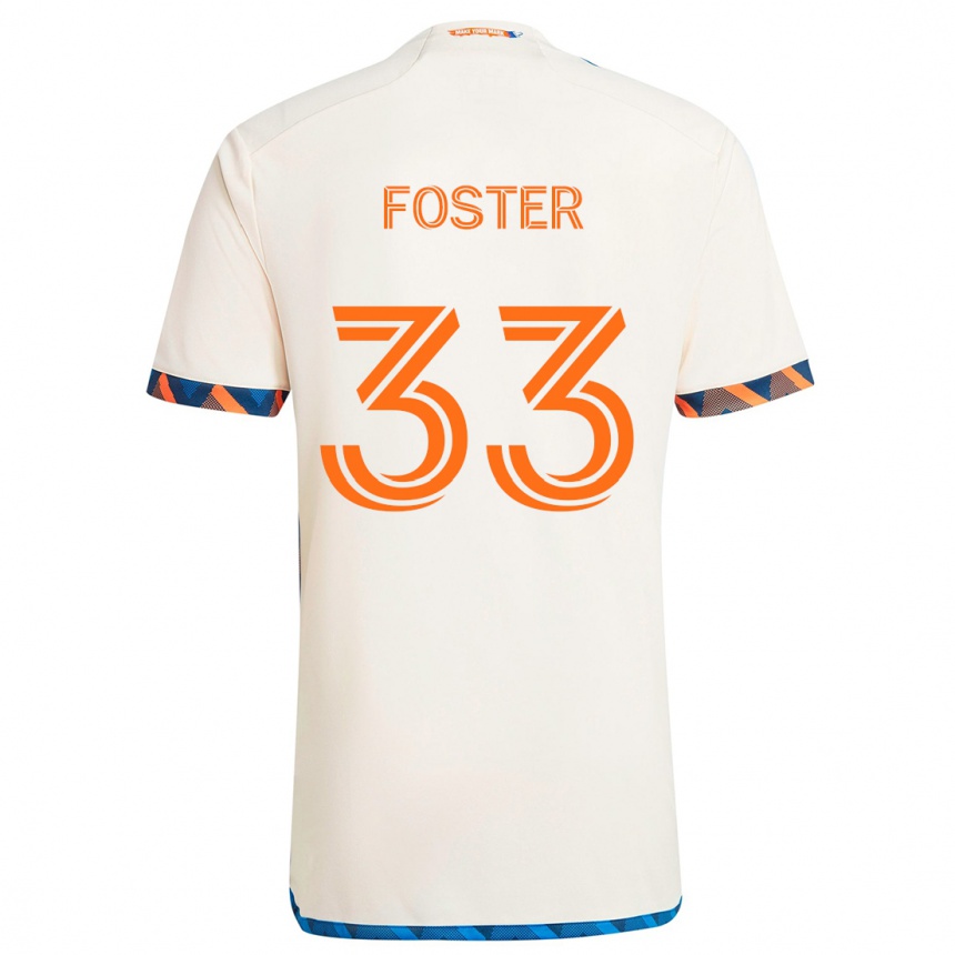 Kids Football Isaiah Foster #33 White Orange Away Jersey 2024/25 T-Shirt