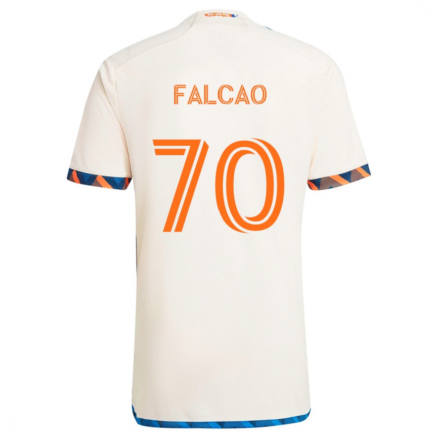 Kids Football Kiano Falcao #70 White Orange Away Jersey 2024/25 T-Shirt