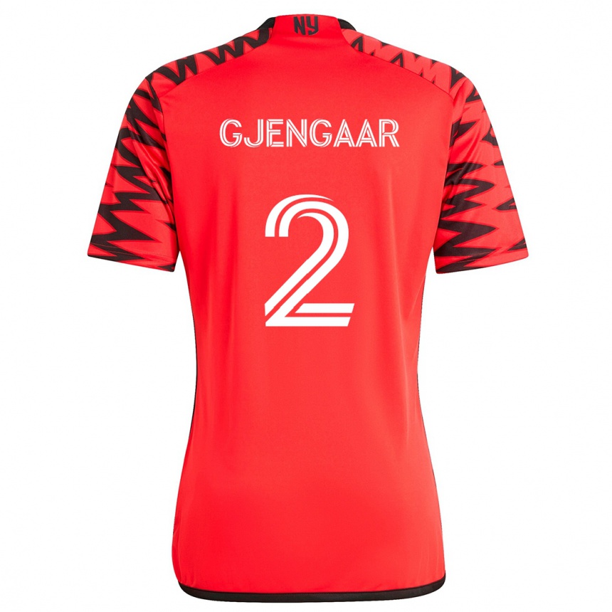 Kids Football Dennis Gjengaar #2 Red Black White Away Jersey 2024/25 T-Shirt