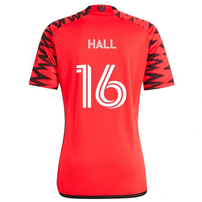 Kids Football Julian Hall #16 Red Black White Away Jersey 2024/25 T-Shirt