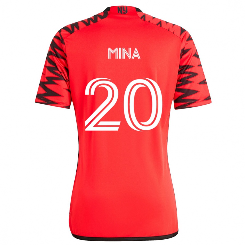 Kids Football Juan Mina #20 Red Black White Away Jersey 2024/25 T-Shirt