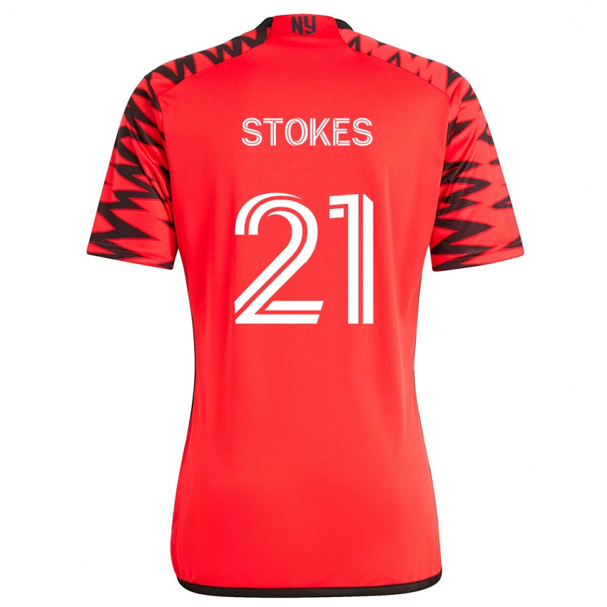 Kids Football Aidan Stokes #21 Red Black White Away Jersey 2024/25 T-Shirt