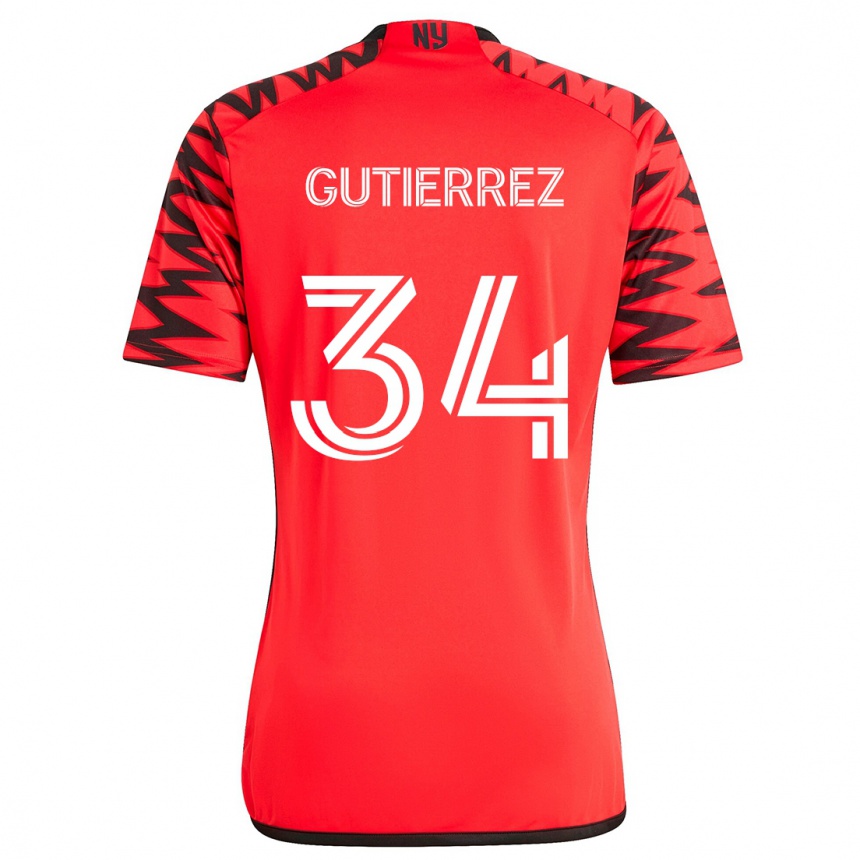 Kids Football Juan Gutierrez #34 Red Black White Away Jersey 2024/25 T-Shirt