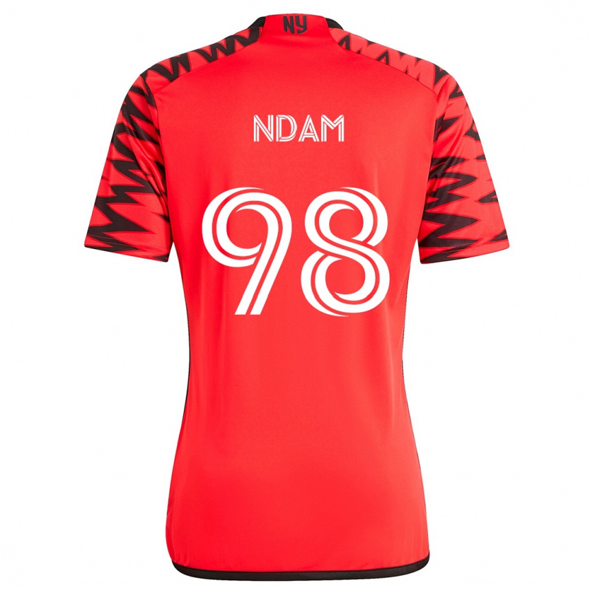 Kids Football Hassan Ndam #98 Red Black White Away Jersey 2024/25 T-Shirt