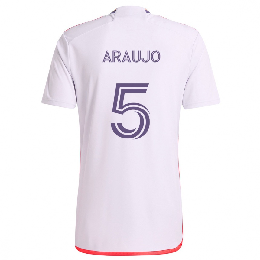 Kids Football César Araújo #5 White Red Purple Away Jersey 2024/25 T-Shirt