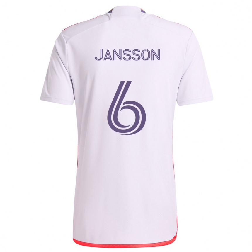 Kids Football Robin Jansson #6 White Red Purple Away Jersey 2024/25 T-Shirt