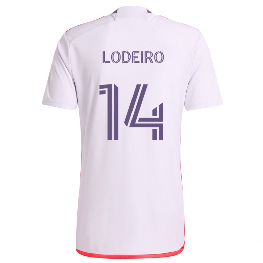 Kids Football Nicolás Lodeiro #14 White Red Purple Away Jersey 2024/25 T-Shirt