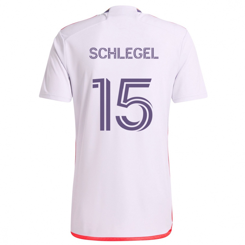 Kids Football Rodrigo Schlegel #15 White Red Purple Away Jersey 2024/25 T-Shirt