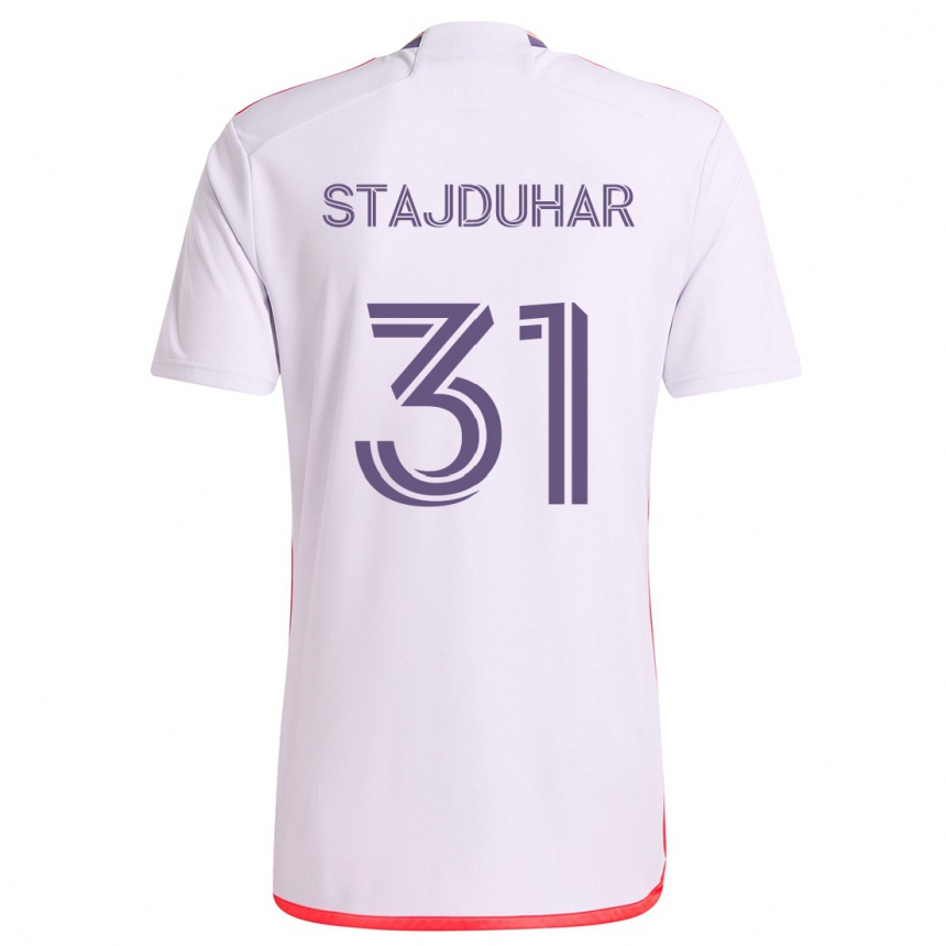 Kids Football Mason Stajduhar #31 White Red Purple Away Jersey 2024/25 T-Shirt