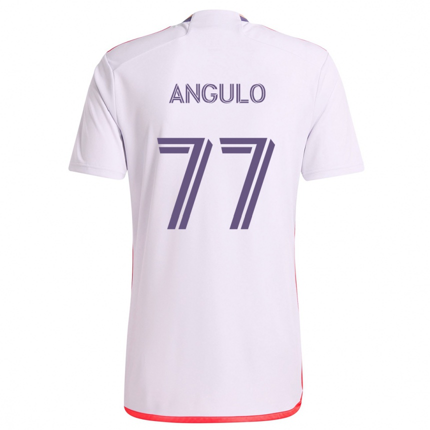 Kids Football Iván Angulo #77 White Red Purple Away Jersey 2024/25 T-Shirt