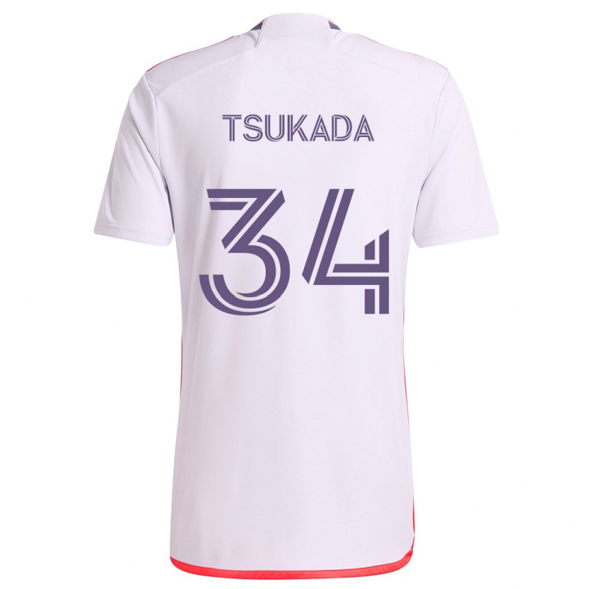 Kids Football Yutaro Tsukada #34 White Red Purple Away Jersey 2024/25 T-Shirt