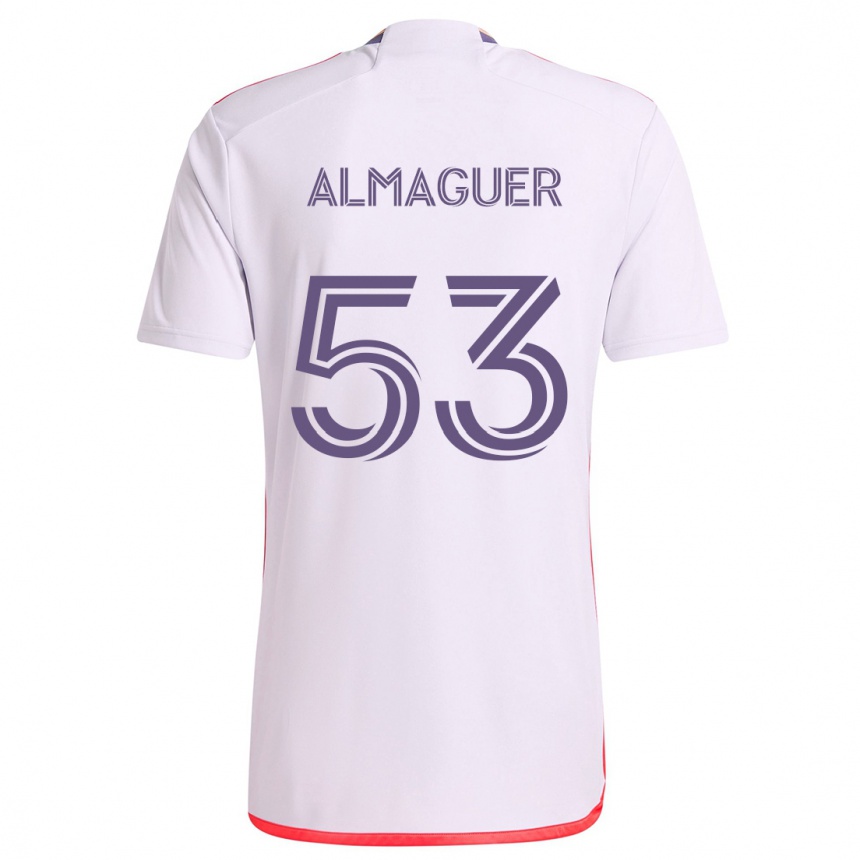 Kids Football Jorge Almaguer #53 White Red Purple Away Jersey 2024/25 T-Shirt