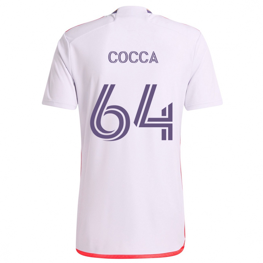 Kids Football Manuel Cocca #64 White Red Purple Away Jersey 2024/25 T-Shirt