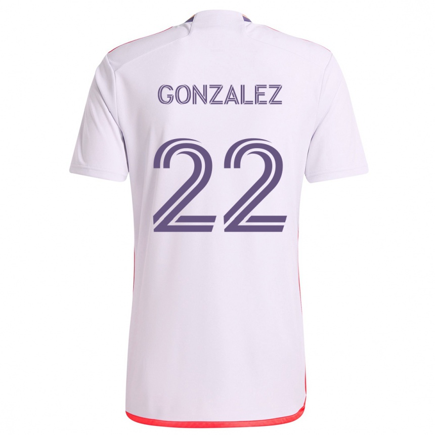 Kids Football Gastón González #22 White Red Purple Away Jersey 2024/25 T-Shirt