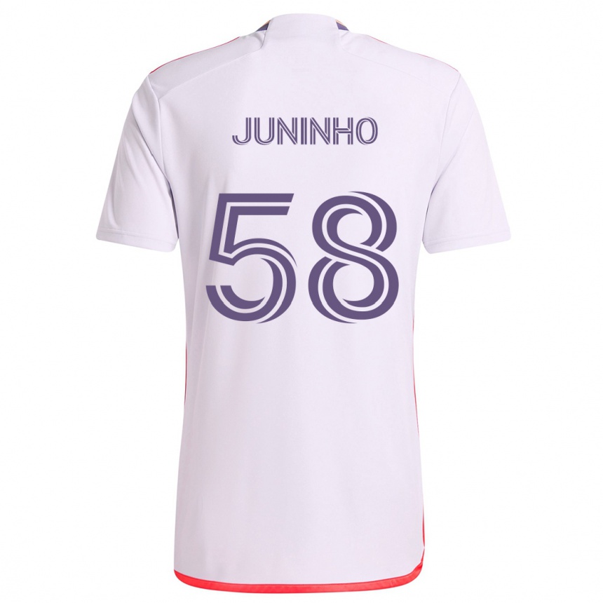 Kids Football Juninho #58 White Red Purple Away Jersey 2024/25 T-Shirt