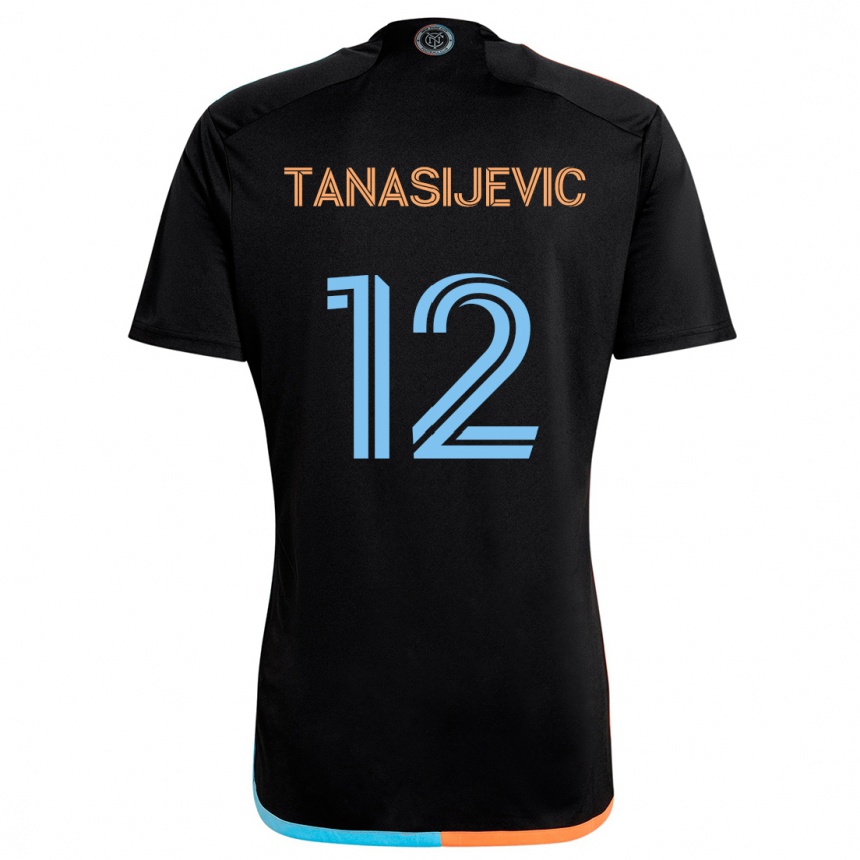 Kids Football Strahinja Tanasijevic #12 Black Orange Blue Away Jersey 2024/25 T-Shirt