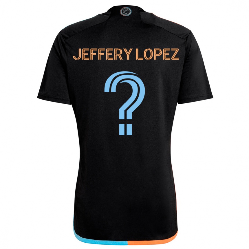 Kids Football Jeffery López #0 Black Orange Blue Away Jersey 2024/25 T-Shirt