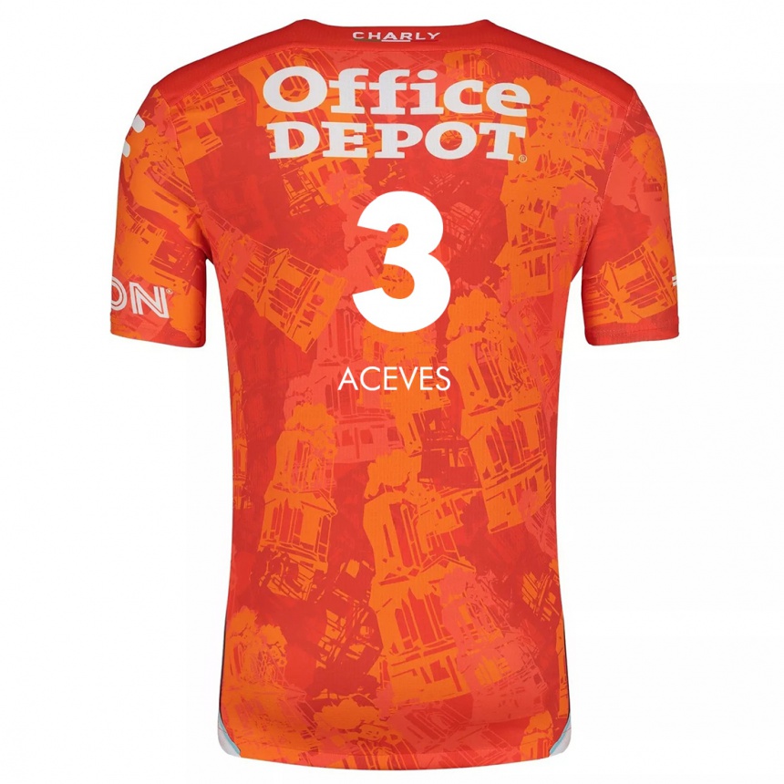 Kids Football Alonso Aceves #3 Orange White Away Jersey 2024/25 T-Shirt