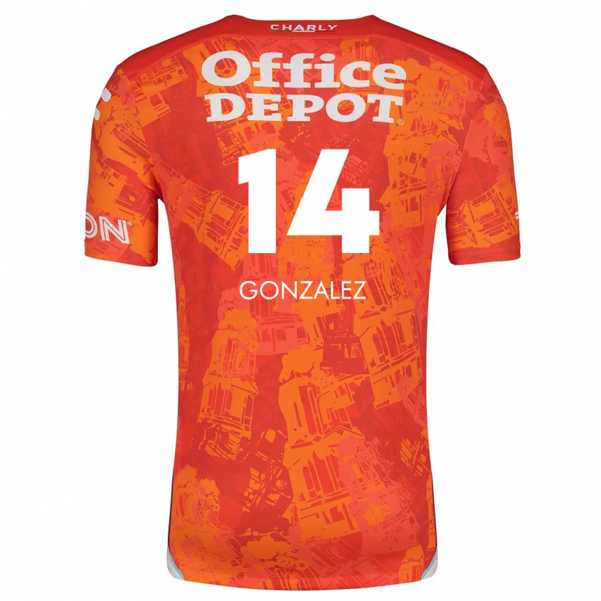 Kids Football Arturo González #14 Orange White Away Jersey 2024/25 T-Shirt