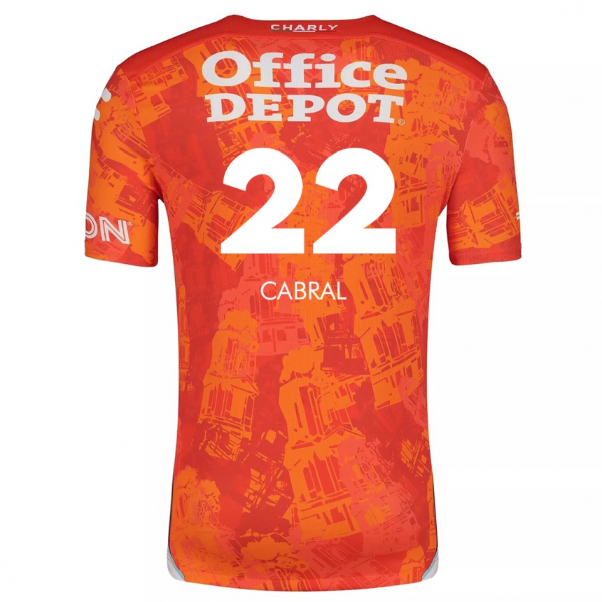 Kids Football Gustavo Cabral #22 Orange White Away Jersey 2024/25 T-Shirt