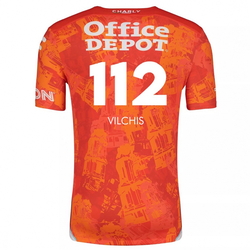 Kids Football Leonardo Vílchis #112 Orange White Away Jersey 2024/25 T-Shirt