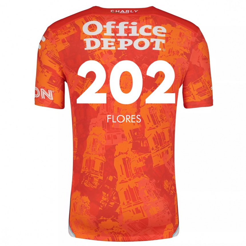 Kids Football Luis Flores #202 Orange White Away Jersey 2024/25 T-Shirt