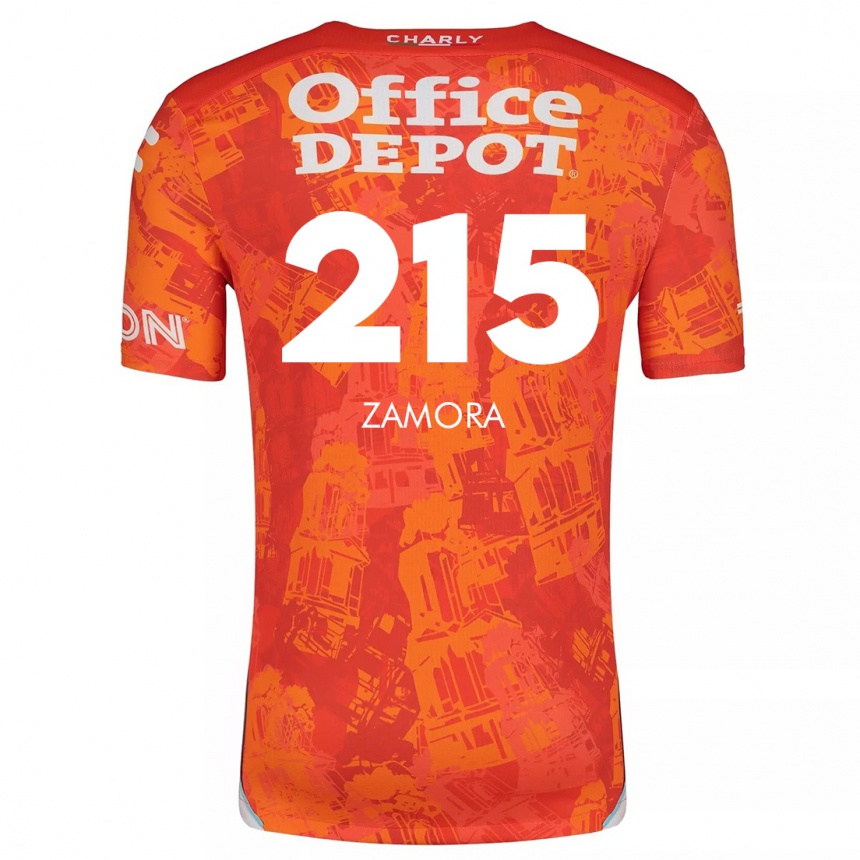 Kids Football Yahir Zamora #215 Orange White Away Jersey 2024/25 T-Shirt