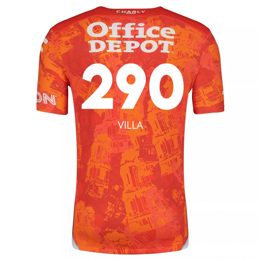 Kids Football Adrián Villa #290 Orange White Away Jersey 2024/25 T-Shirt