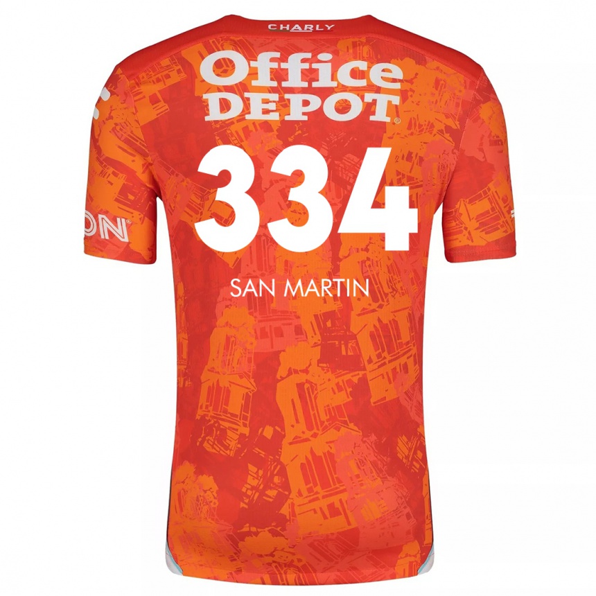 Kids Football Uziel San Martín #334 Orange White Away Jersey 2024/25 T-Shirt