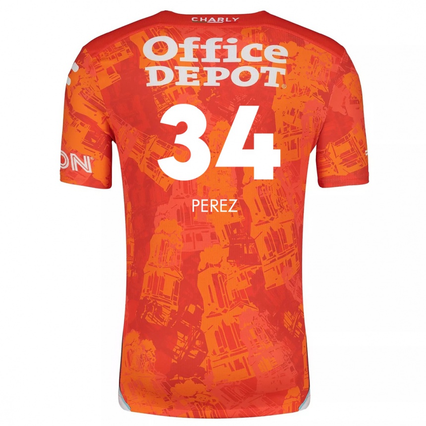 Kids Football Julio Pérez #34 Orange White Away Jersey 2024/25 T-Shirt