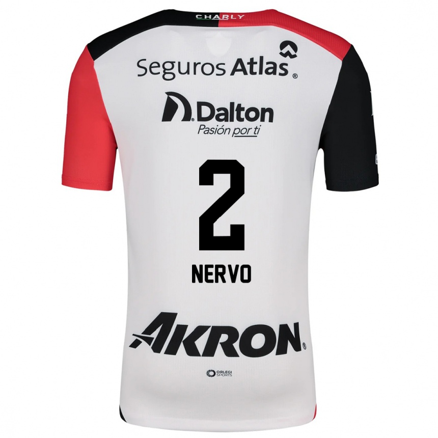 Kids Football Hugo Nervo #2 White Red Black Away Jersey 2024/25 T-Shirt