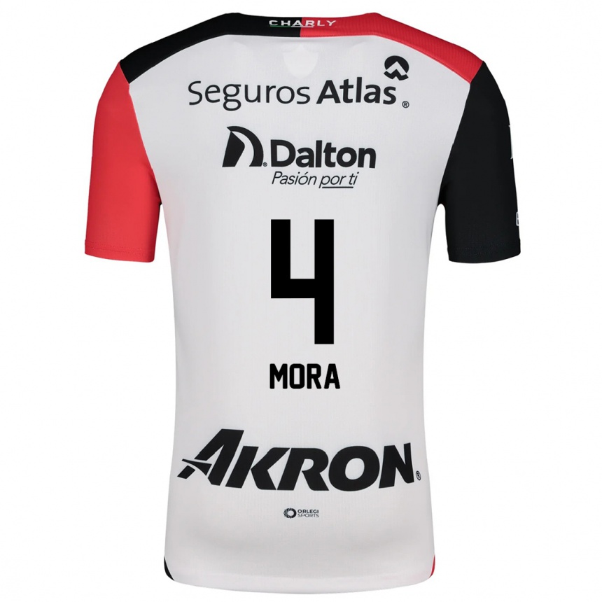 Kids Football Adrián Mora #4 White Red Black Away Jersey 2024/25 T-Shirt