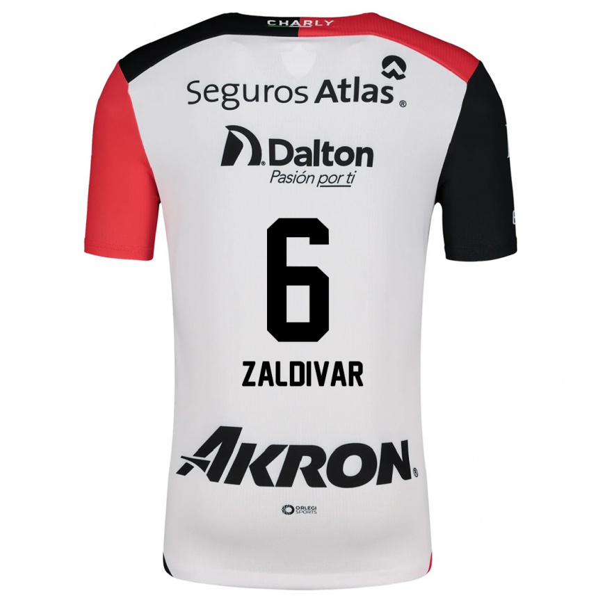 Kids Football Édgar Zaldívar #6 White Red Black Away Jersey 2024/25 T-Shirt