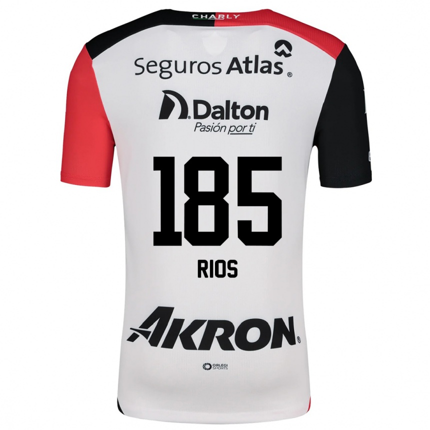 Kids Football Víctor Ríos #185 White Red Black Away Jersey 2024/25 T-Shirt