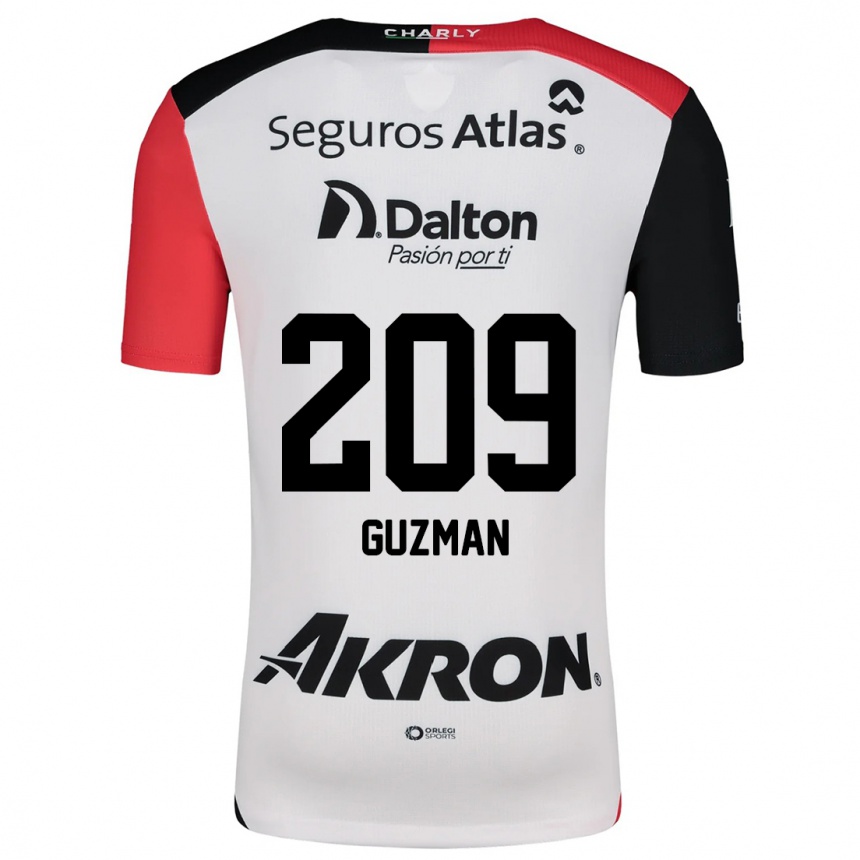 Kids Football Jorge Guzmán #209 White Red Black Away Jersey 2024/25 T-Shirt