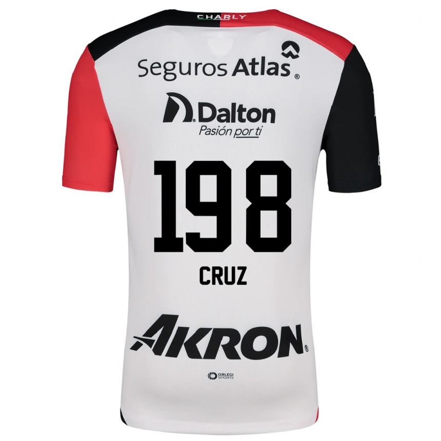 Kids Football Carlos Cruz #198 White Red Black Away Jersey 2024/25 T-Shirt