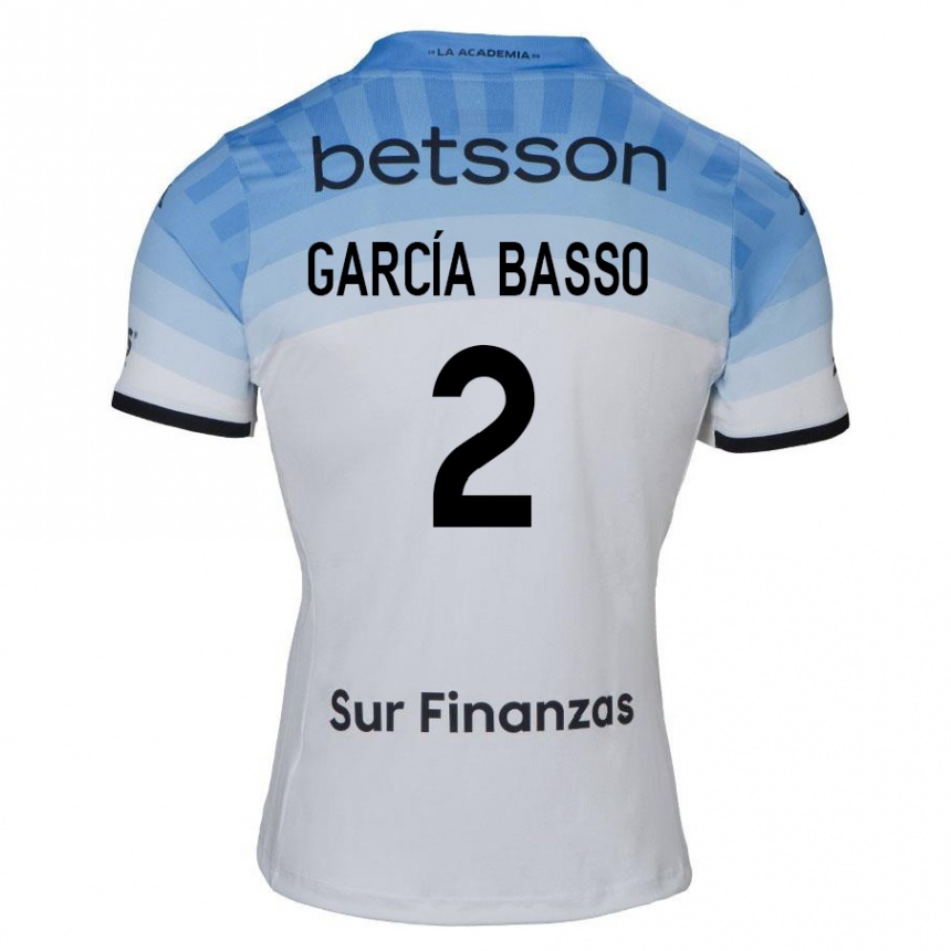 Kids Football Agustín García Basso #2 White Blue Black Away Jersey 2024/25 T-Shirt