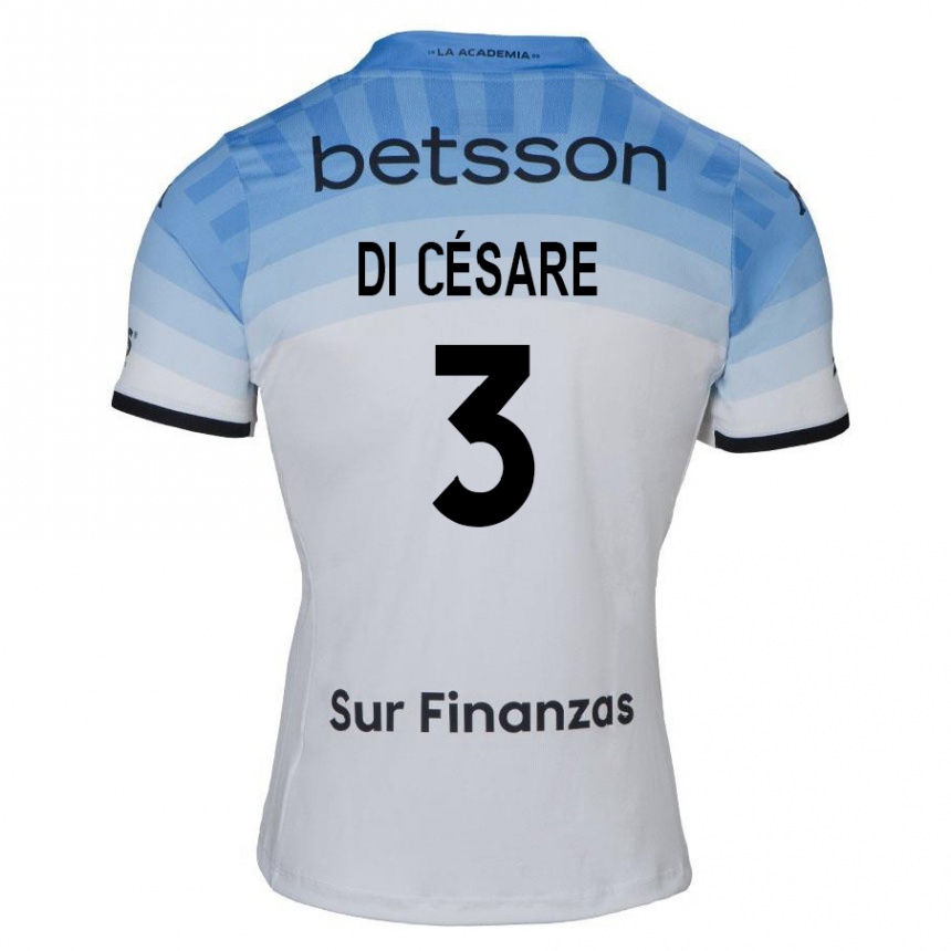 Kids Football Marco Di Césare #3 White Blue Black Away Jersey 2024/25 T-Shirt