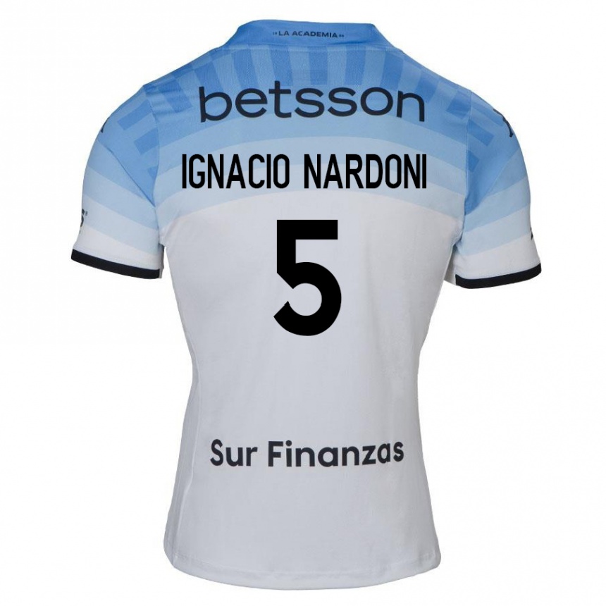 Kids Football Juan Ignacio Nardoni #5 White Blue Black Away Jersey 2024/25 T-Shirt