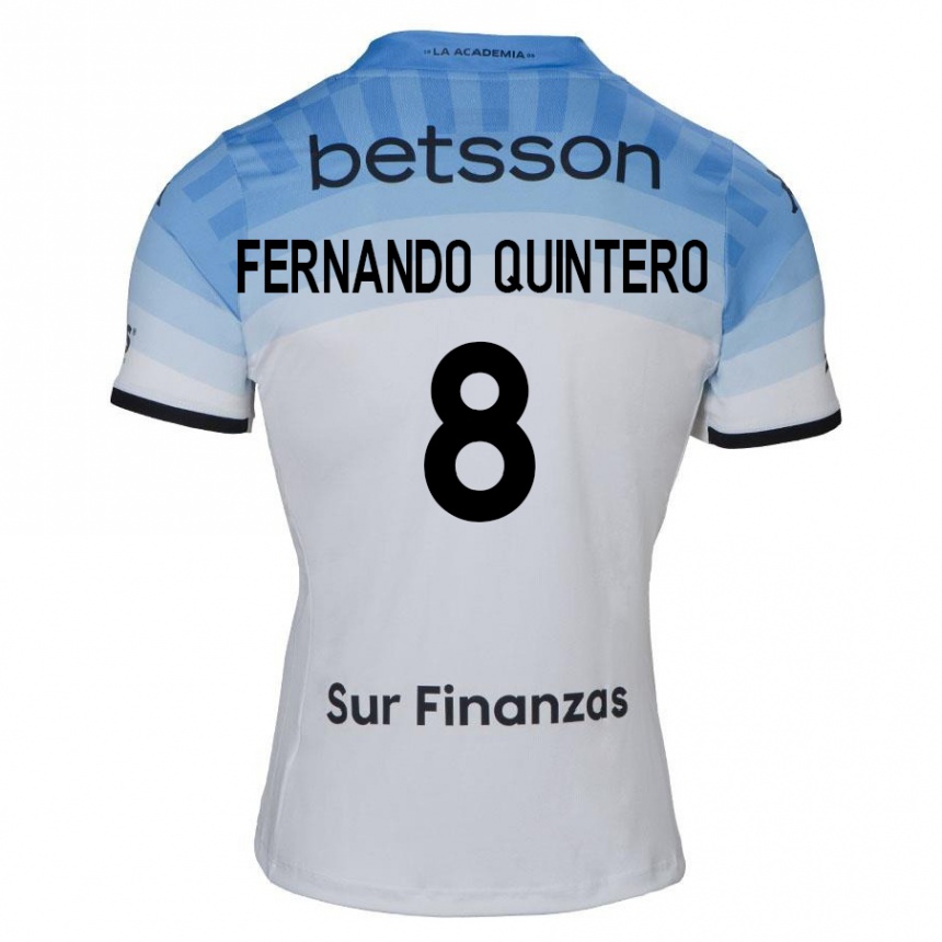 Kids Football Juan Fernando Quintero #8 White Blue Black Away Jersey 2024/25 T-Shirt