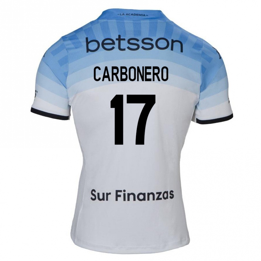 Kids Football Johan Carbonero #17 White Blue Black Away Jersey 2024/25 T-Shirt